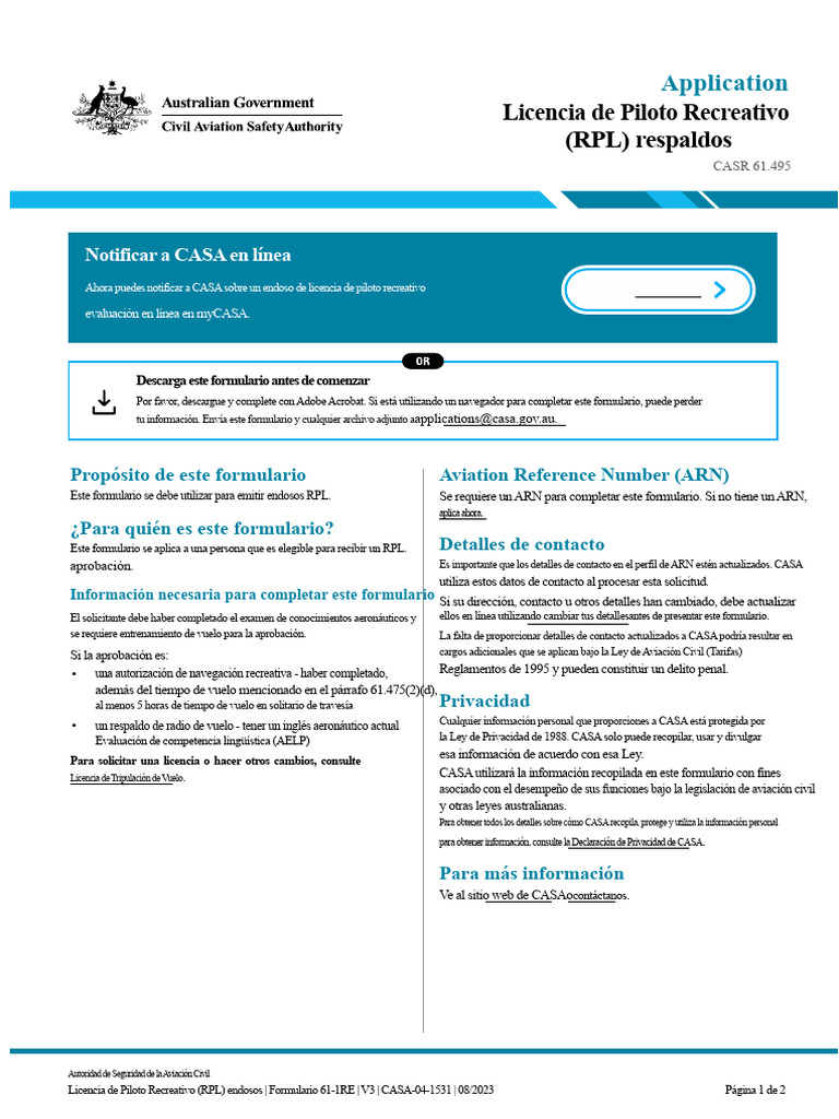 formulario-61-1re-de-licencia-de-piloto-recreativo-rpl | PDF