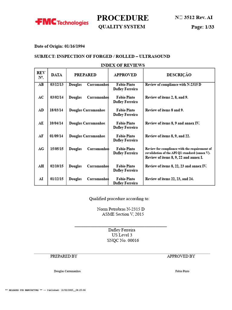 Ultrasonic Testing Procedure for Forgings | PDF | Nondestructive ...