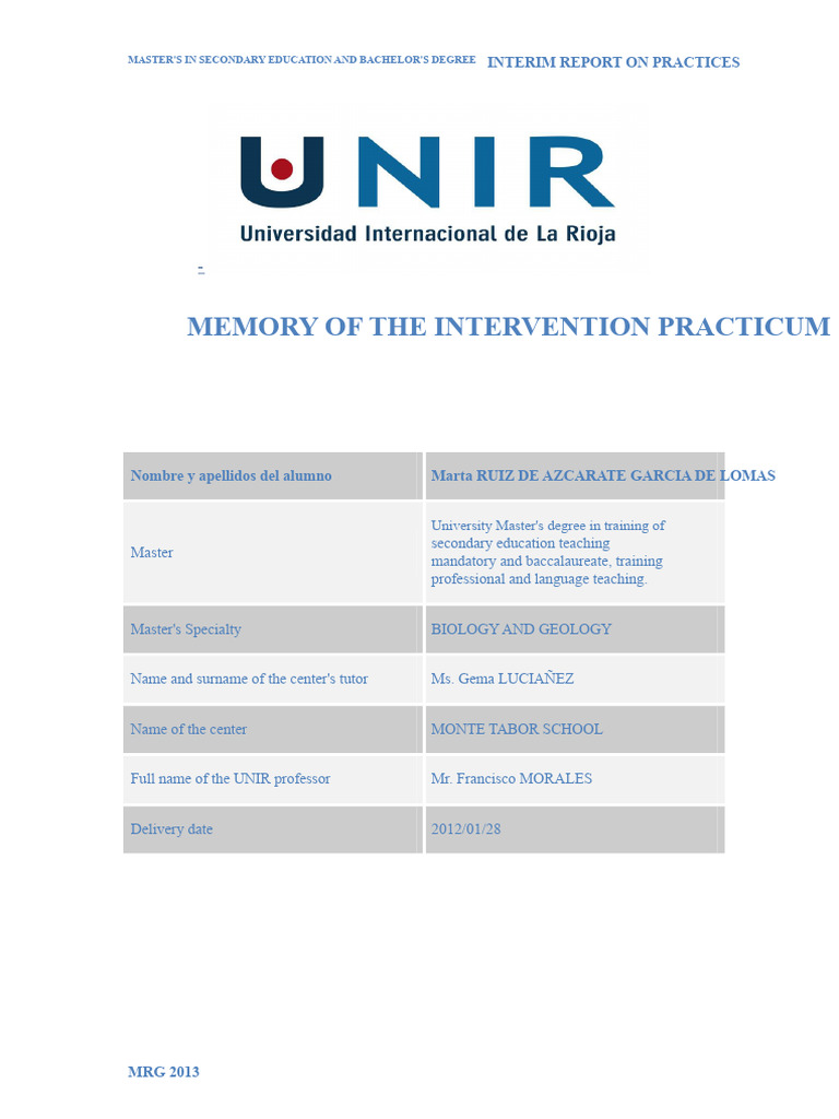 Report Memory of Practices Unir | PDF | Genetics | Science