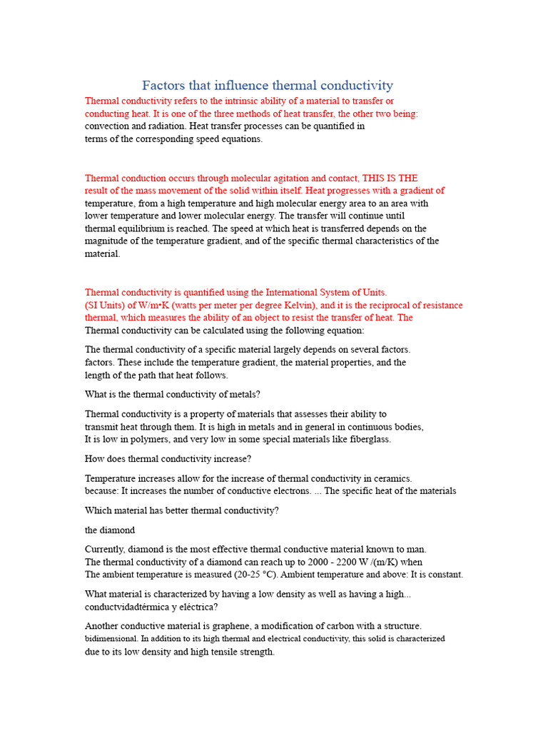 Factors Influencing Thermal Conductivity | PDF | Heat Transfer ...