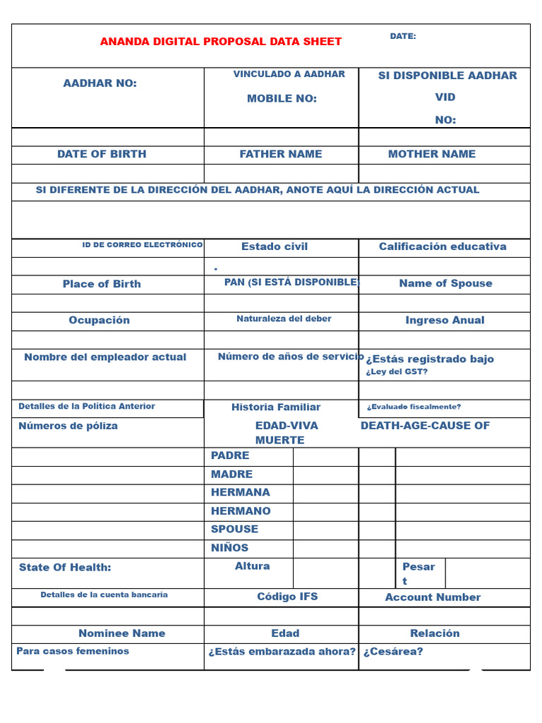 Ananda Digital Proposal Data Sheet: Si Diferente de La Dirección Del ...