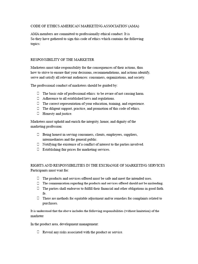 AMA Code of Ethics for Marketers | PDF | Marketing | Internet