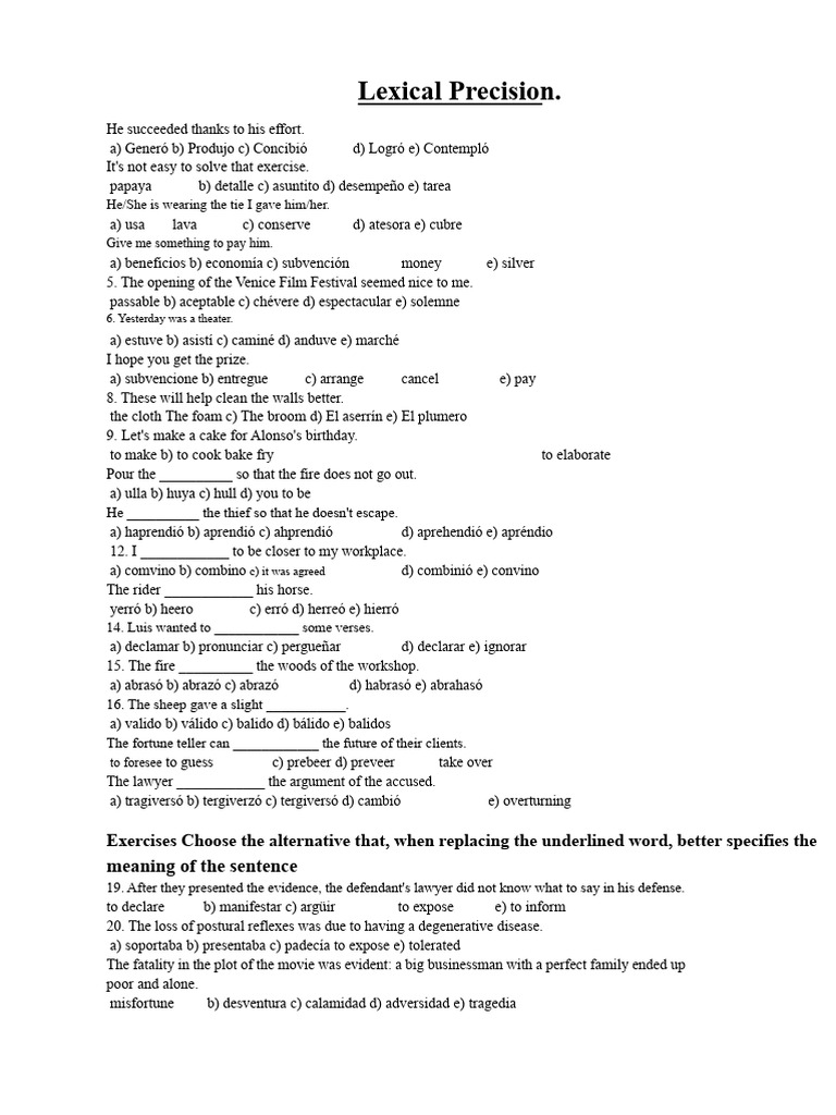 Lexical Precision Exercises for Language Mastery | PDF