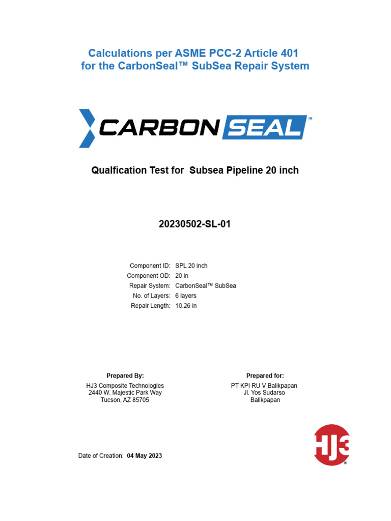 20230502-SL-01. Qualification Test For Subsea 20 Inches Pipeline Repair ...
