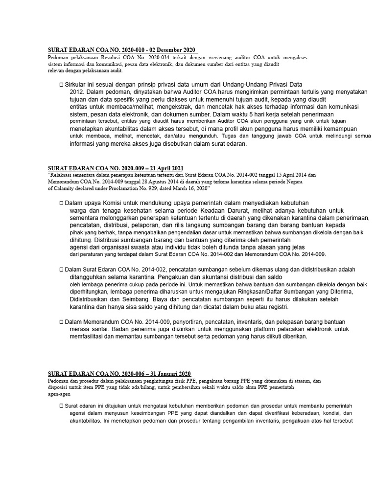 SURAT EDARAN COA NO | PDF