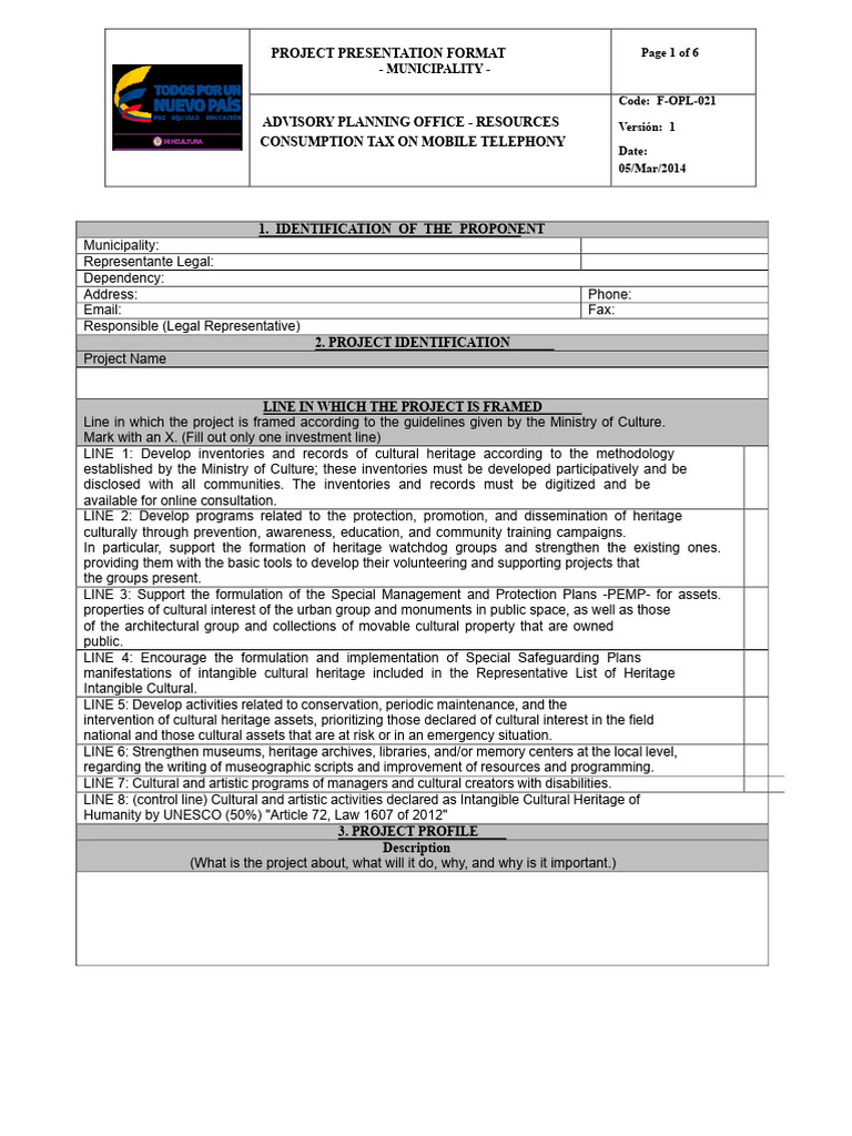 Annex 1. Project Presentation Format PDF 1 Format Mayor's Office | PDF ...