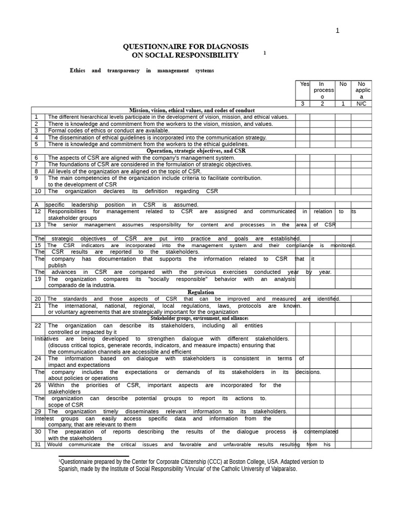 CSR Diagnostic Questionnaire | PDF | Corporate Social Responsibility ...