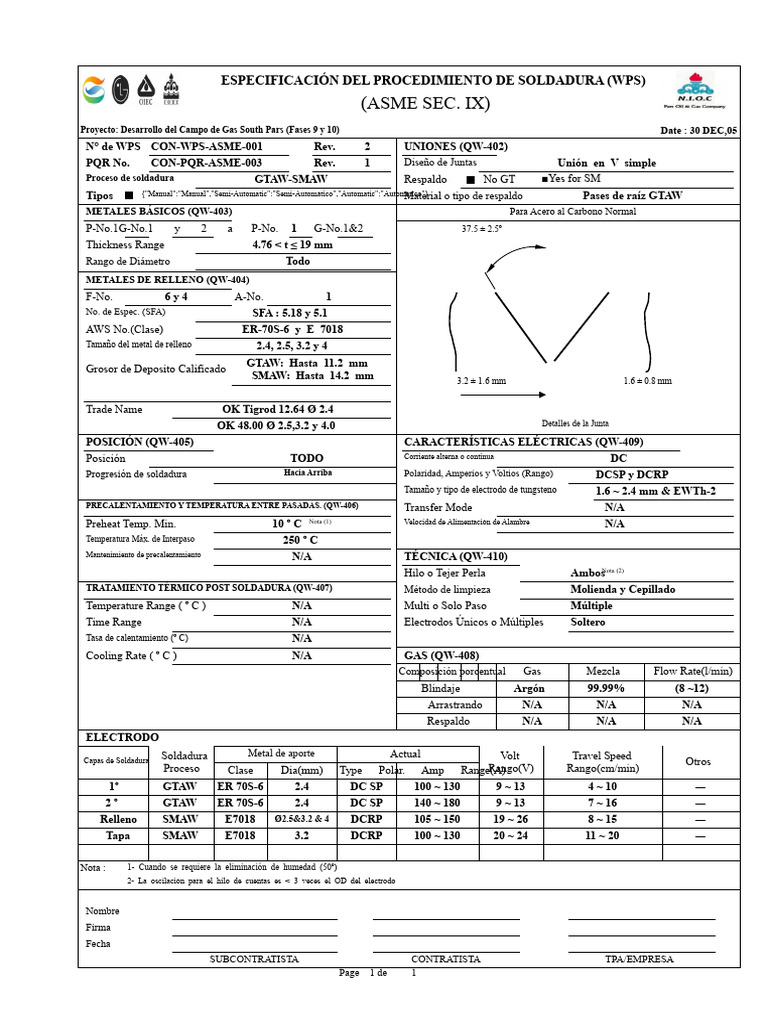 WPS-ASME-001 003 Rev2. | PDF | Soldadura | Construcción