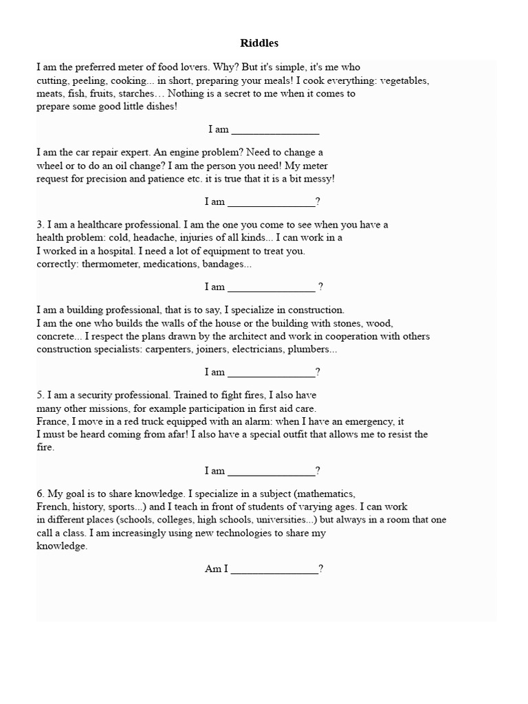Riddles About Professions | PDF