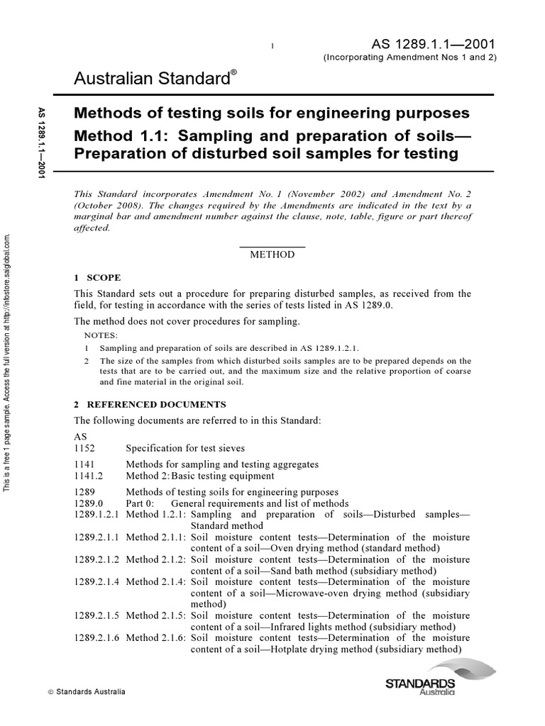 As 1289.1.1-2001 Methods of Testing Soils For Engineering Purposes ...
