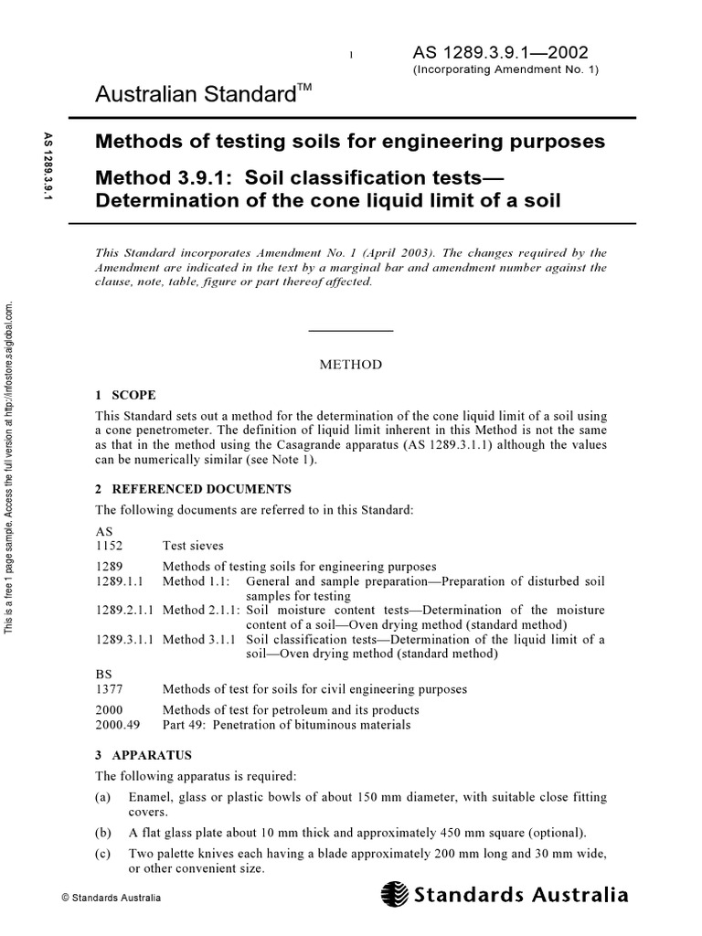 As 1289.3.9.1-2002 Methods of Testing Soils For Engineering Purposes ...