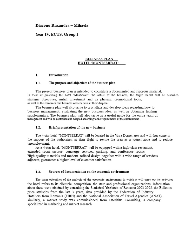 Business Plan for Hotel Montserrat | PDF | Expense | Tourism