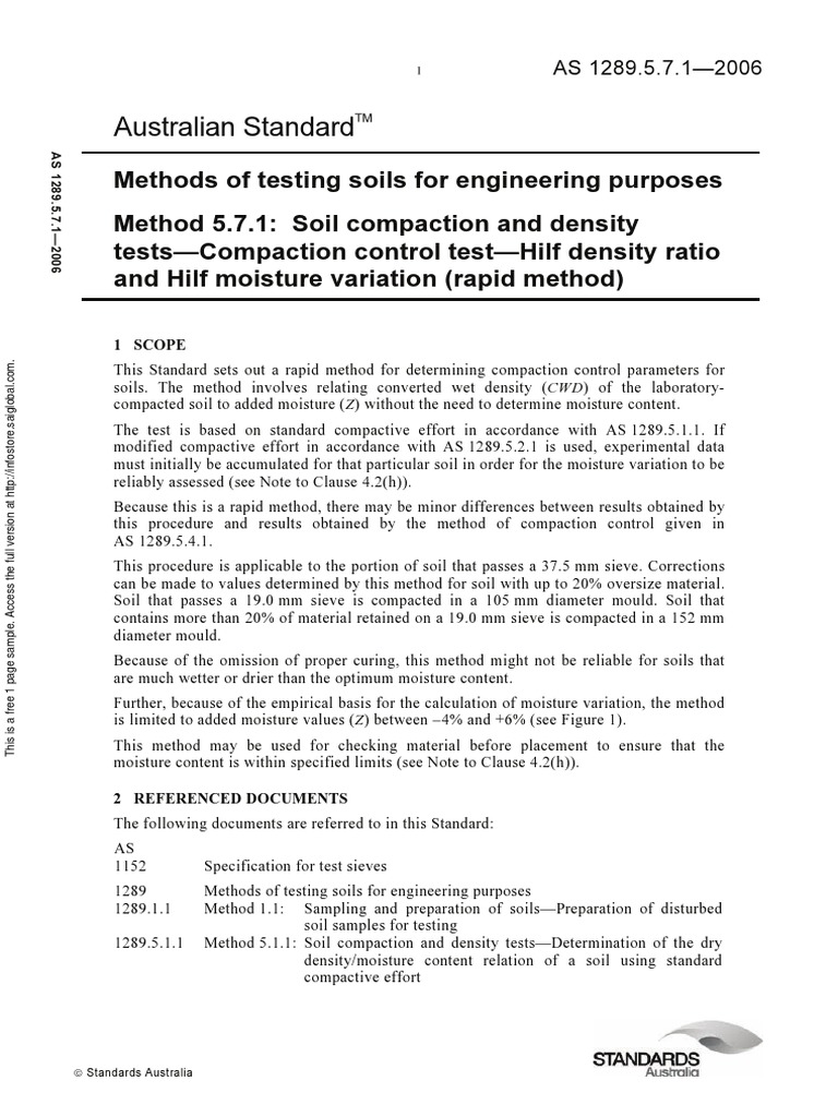 As 1289.5.7.1-2006 Methods of Testing Soils For Engineering Purposes ...