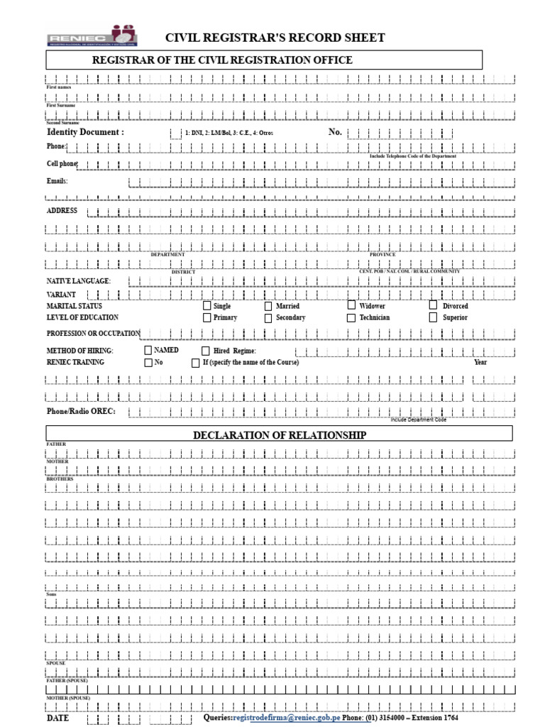 Civil Registrar's Record Sheet Template | PDF | Identity Document ...