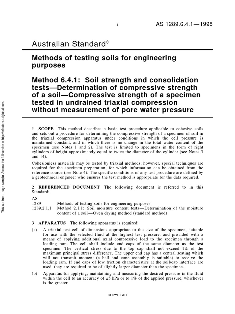 As 1289.6.4.1-1998 Methods of Testing Soils For Engineering Purposes ...