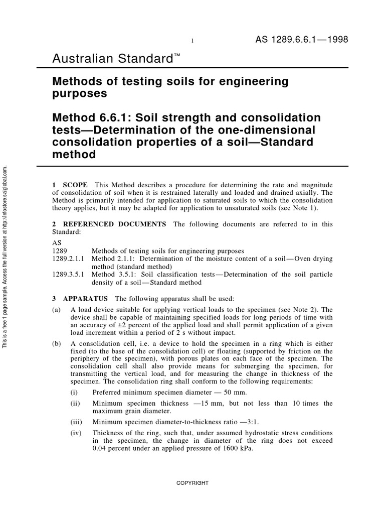 As 1289.6.6.1-1998 Methods of Testing Soils For Engineering Purposes ...