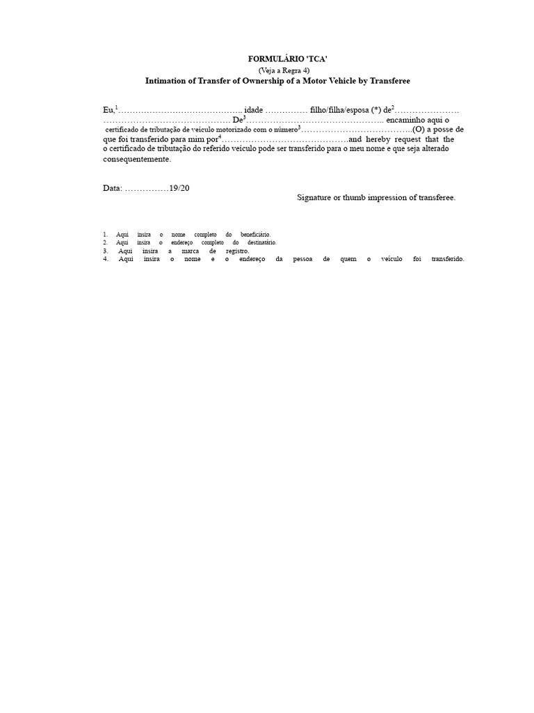 Formulário de Transferência de Veículo | PDF