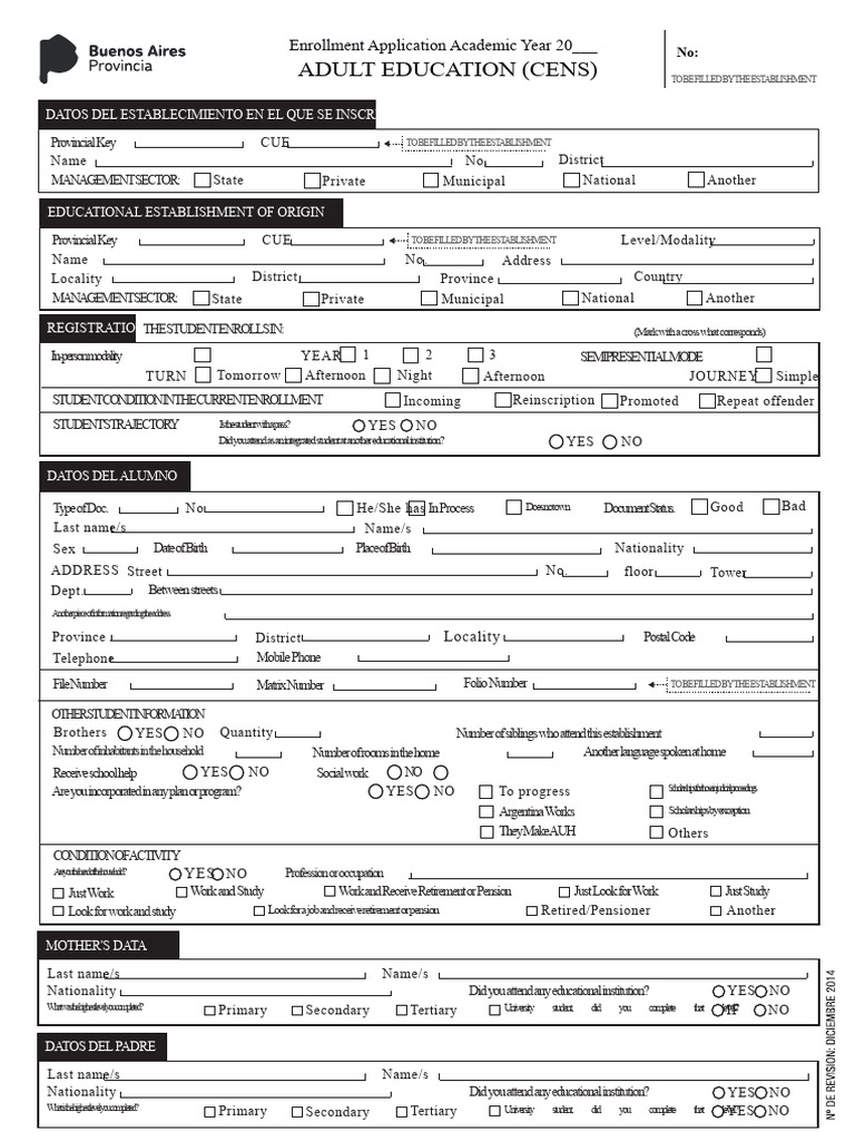 Adult Education Registration Form (CENS) | PDF