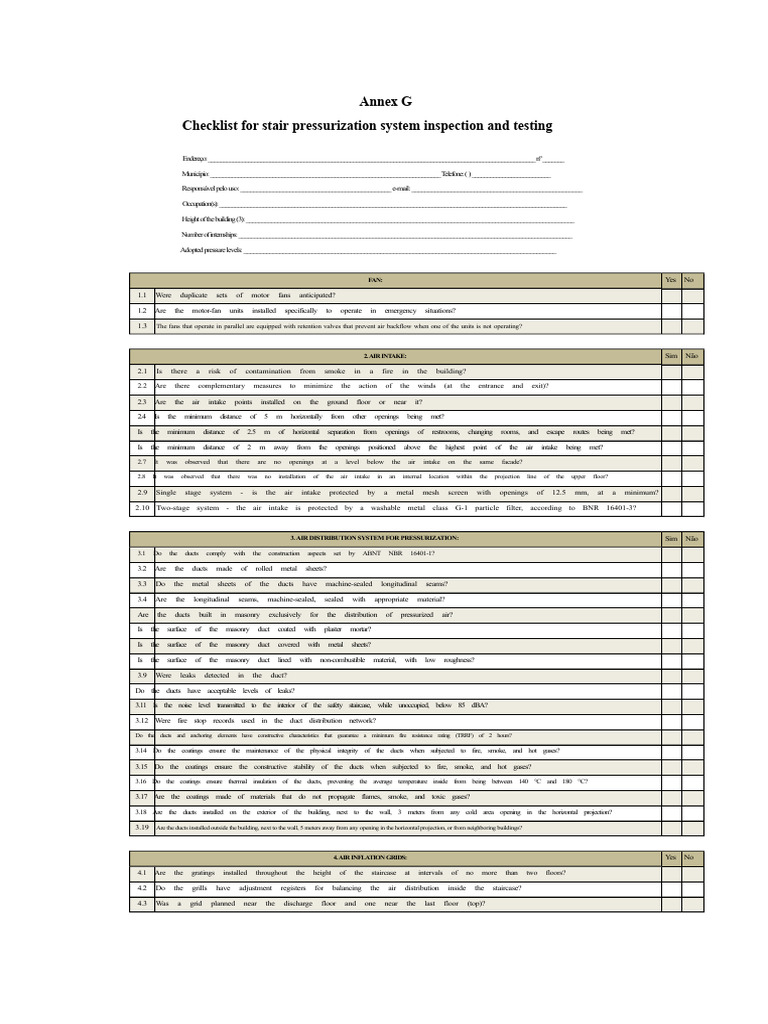 Stair Pressurization System Checklist | PDF | Duct (Flow) | Masonry