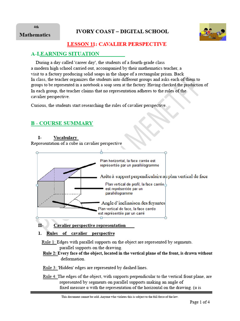 4th Year_Maths_L11_Cavalier Perspective | PDF | Perspective (Graphical ...
