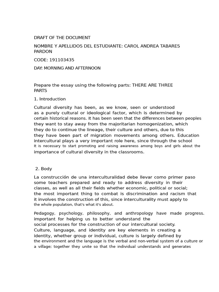 Essay On The Diversity of Culture, Identity, and Language | PDF | Cross ...
