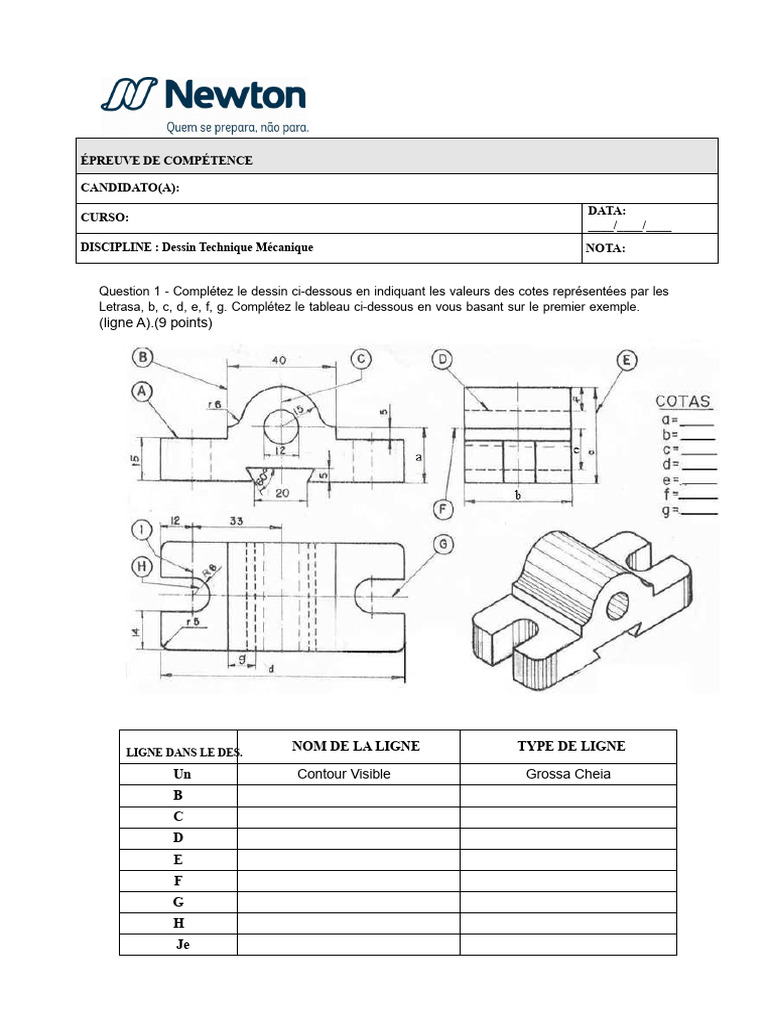 Épreuve de Compétence en Dessin Technique Mécanique | PDF | Dessin ...