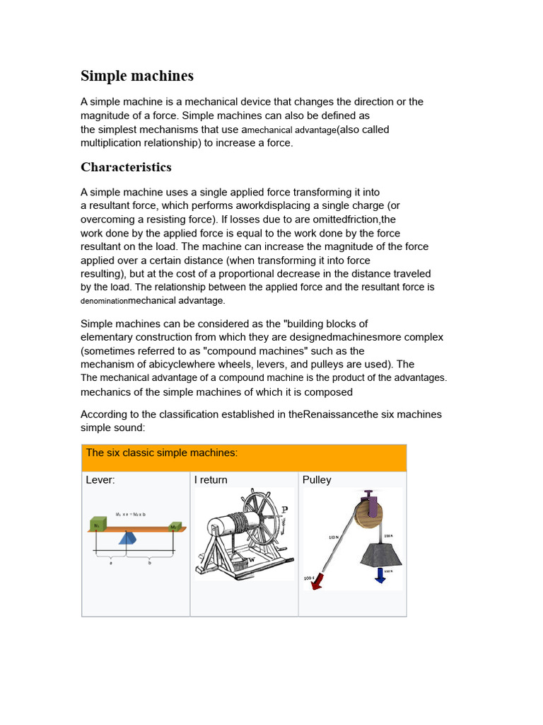 Overview of Simple Machines and Types | PDF | Machines | Manufactured Goods