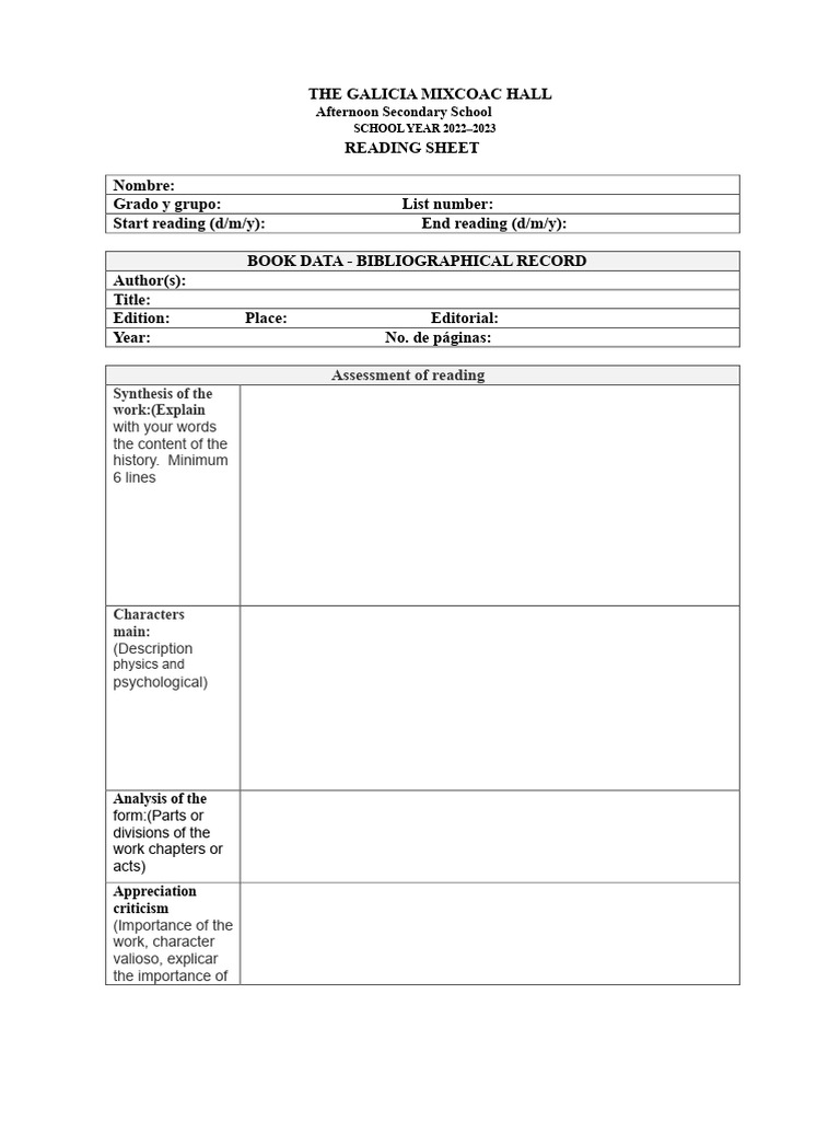 Reading Sheet | PDF