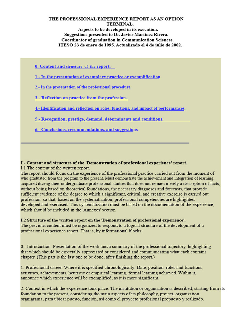 THE REPORT OF PROFESSIONAL EXPERIENCE AS A TERMINAL OPTION | PDF ...
