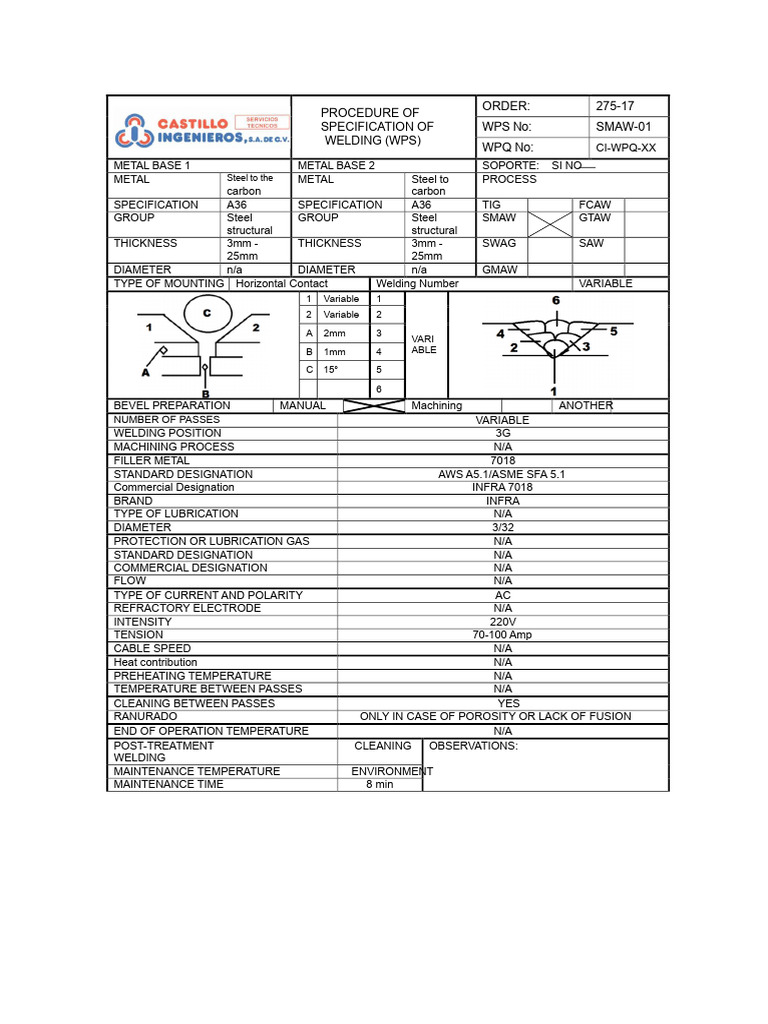 275-WPS SMAW-01 | PDF | Welding | Construction