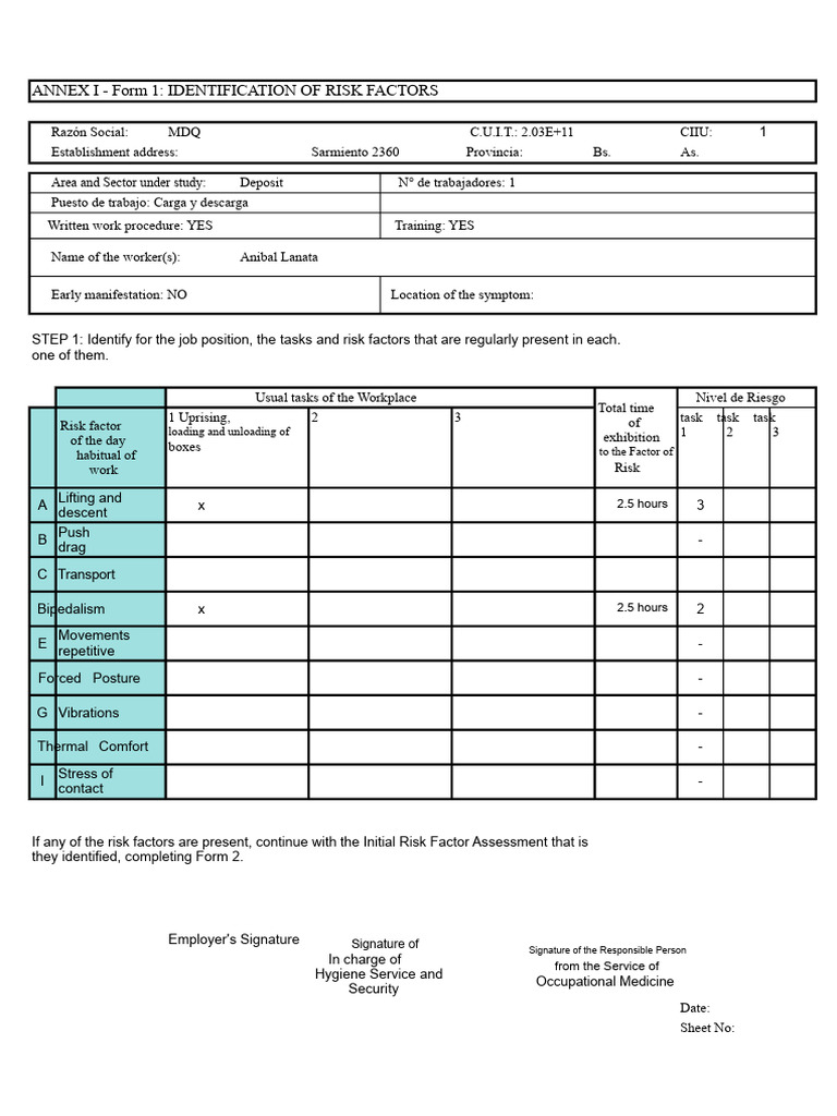 Risk Factor Assessment for Manual Labor | PDF | Anatomical Terms Of Motion