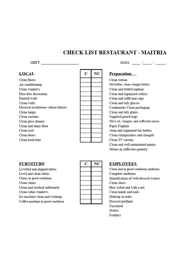 CHECK LIST Floor | PDF
