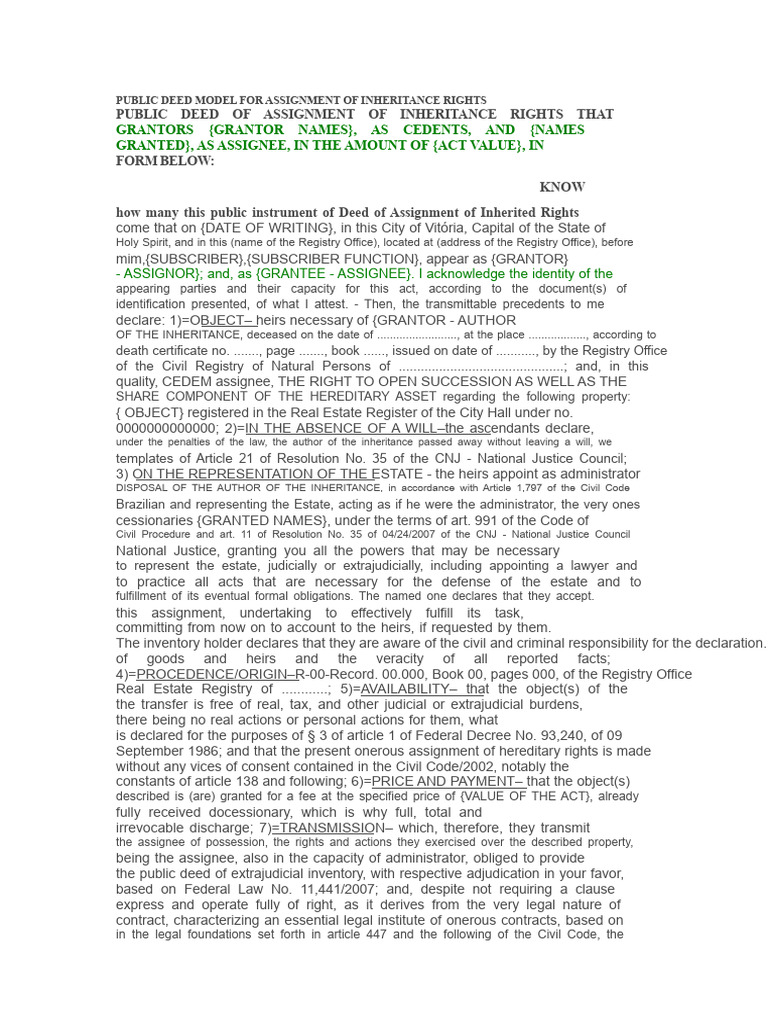 Inheritance Rights Assignment Deed Template | PDF | Assignment (Law) | Deed