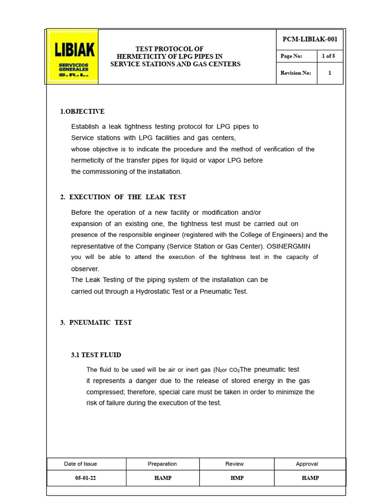 PCM-GNC-011 - Neumatic Testing Procedure - GLP - 020712 San Pedro | PDF ...