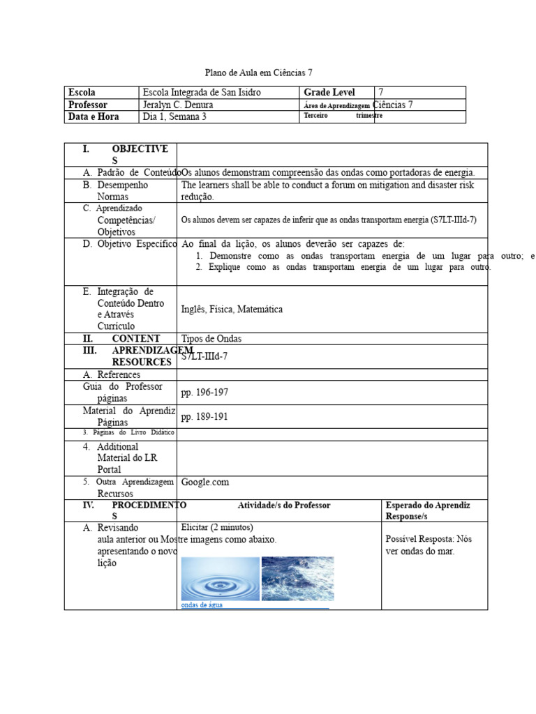 Plano de Aula em Ciências 7 | PDF | Ondas | Som