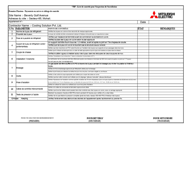 Inspection VRF : Liste de contrôle complète | PDF | Tuyau | Plomberie