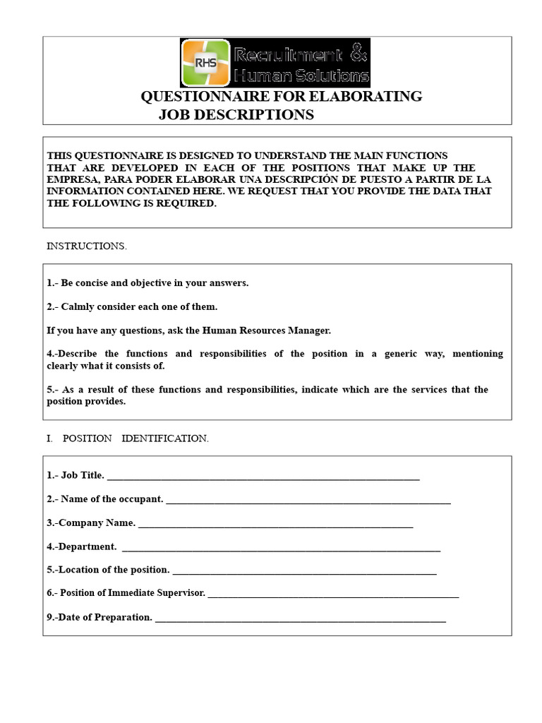 Job Description Questionnaire Template | PDF | Depreciation | Economies