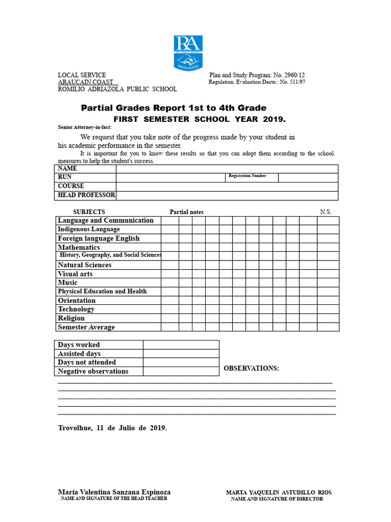 REPORT OF GRADES 1st TO 4th | PDF
