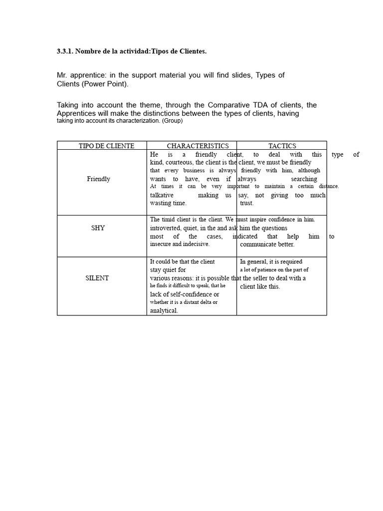Comparative Table of Client Types | PDF