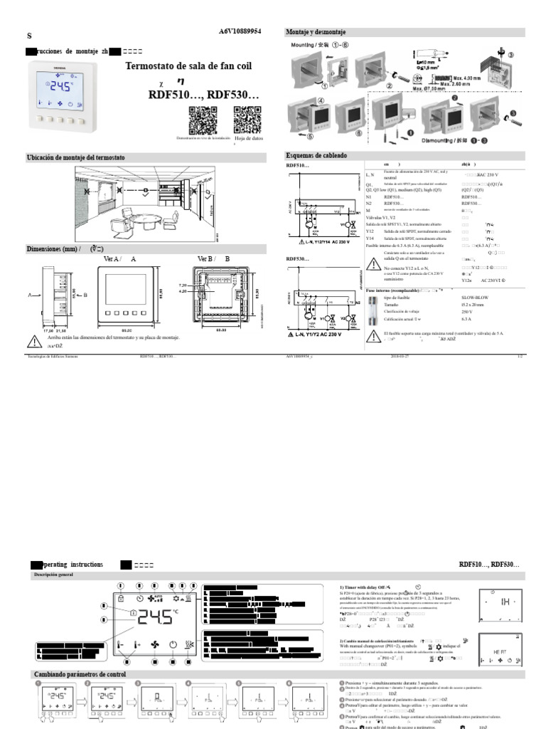 RDF530 Instrucciones de Montaje en ZH PDF | PDF | Termostato | Relé
