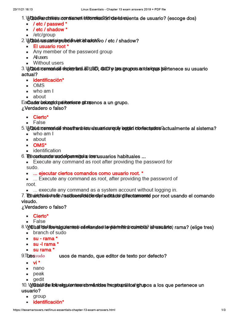 Linux Essentials - Exam Answers Chapter 13 2019 + PDF | PDF | Sudo ...