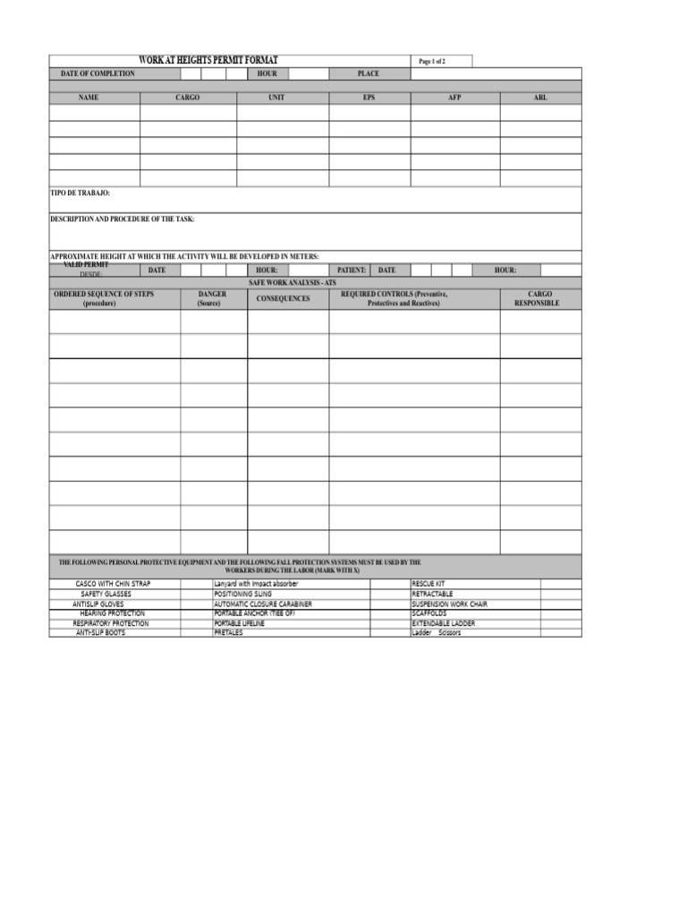 Work at Heights Permit Template | PDF | Personal Protective Equipment ...