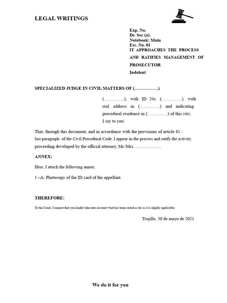 Model of Written Appearance of The Procurator and Ratification of The ...