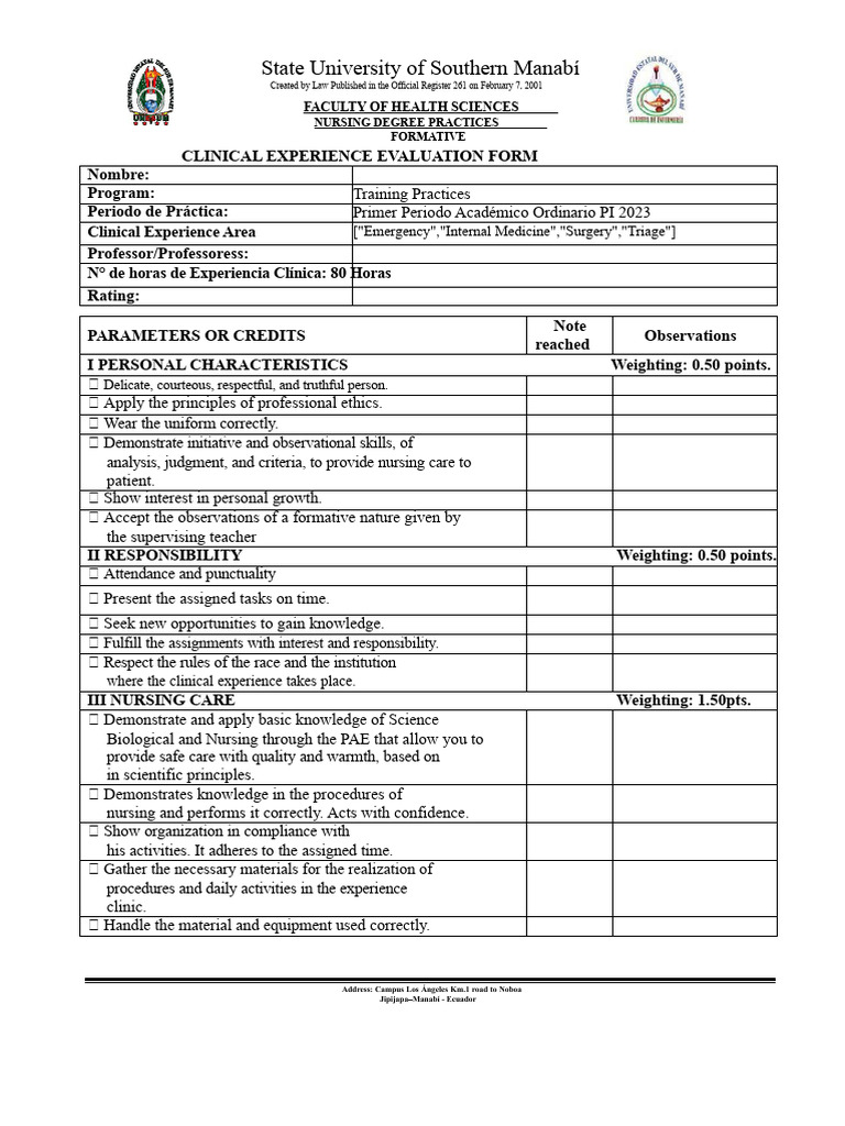 Nursing Degree Clinical Evaluation Form | PDF | Nursing | Social Programs