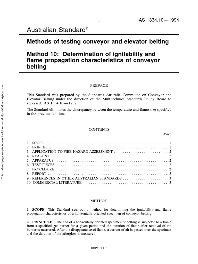 As 1334.10-1994 Methods of Testing Conveyor and Elevator Belting ...