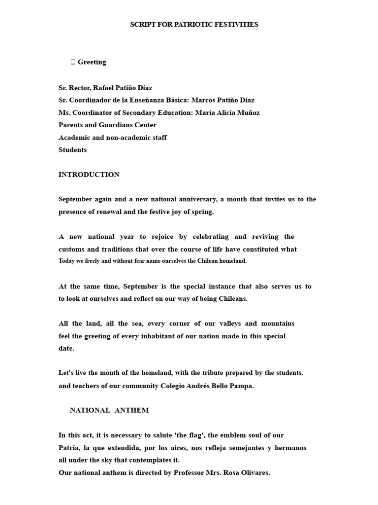 Patriotic Holidays Script | PDF | Chile