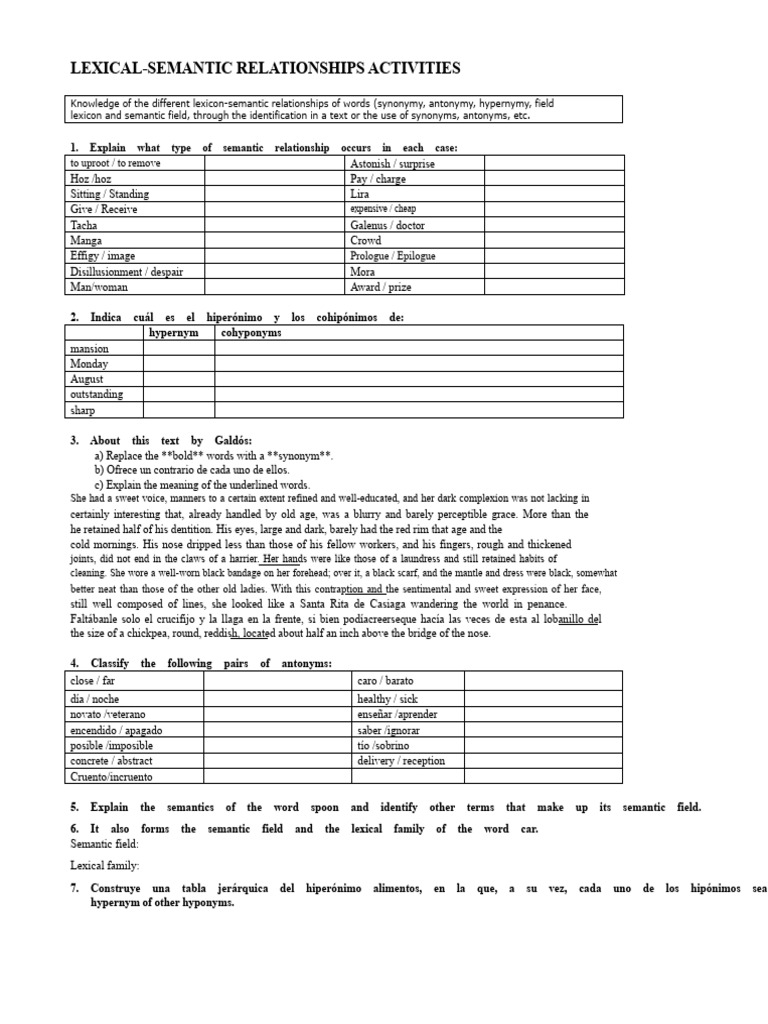 Lexical-Semantic Relationship Activities | PDF | Semantics | Lexical ...