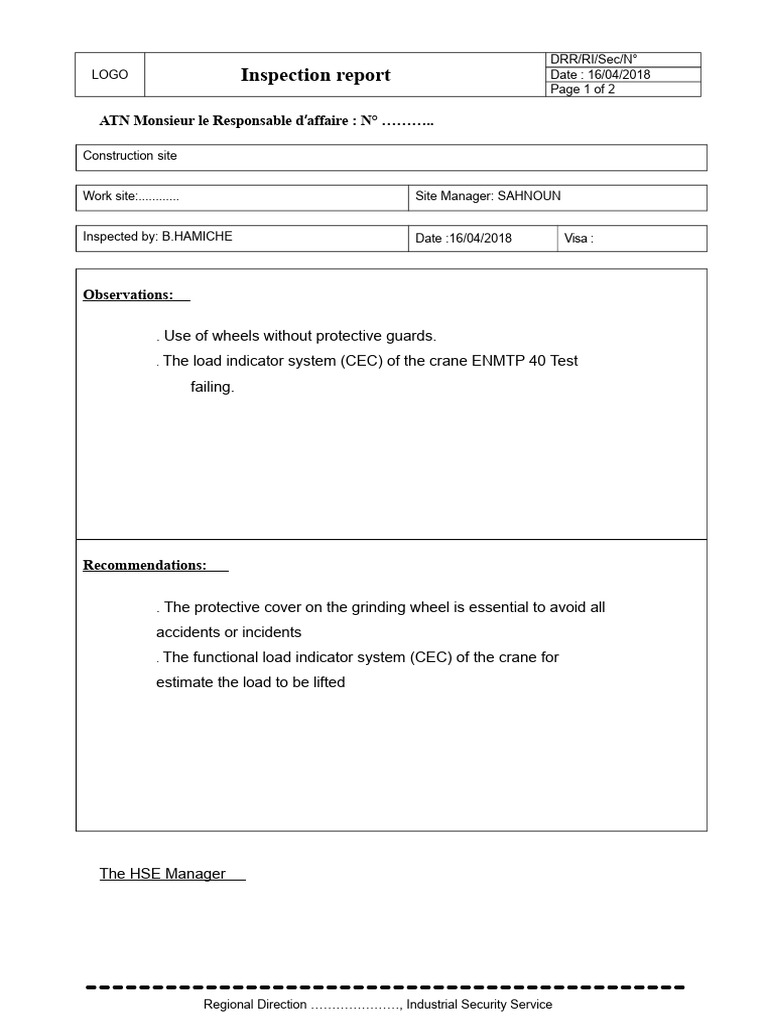 14 Project Manager Inspection Report | PDF