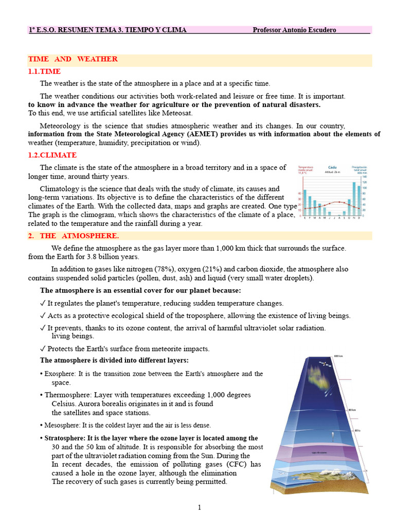 Weather and Climate Overview for 1º E.S.O. | PDF | Atmosphere Of Earth ...