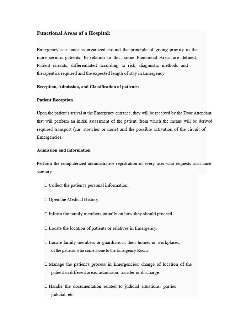 Hospital Functional Areas Overview | PDF | Hospital | Patient